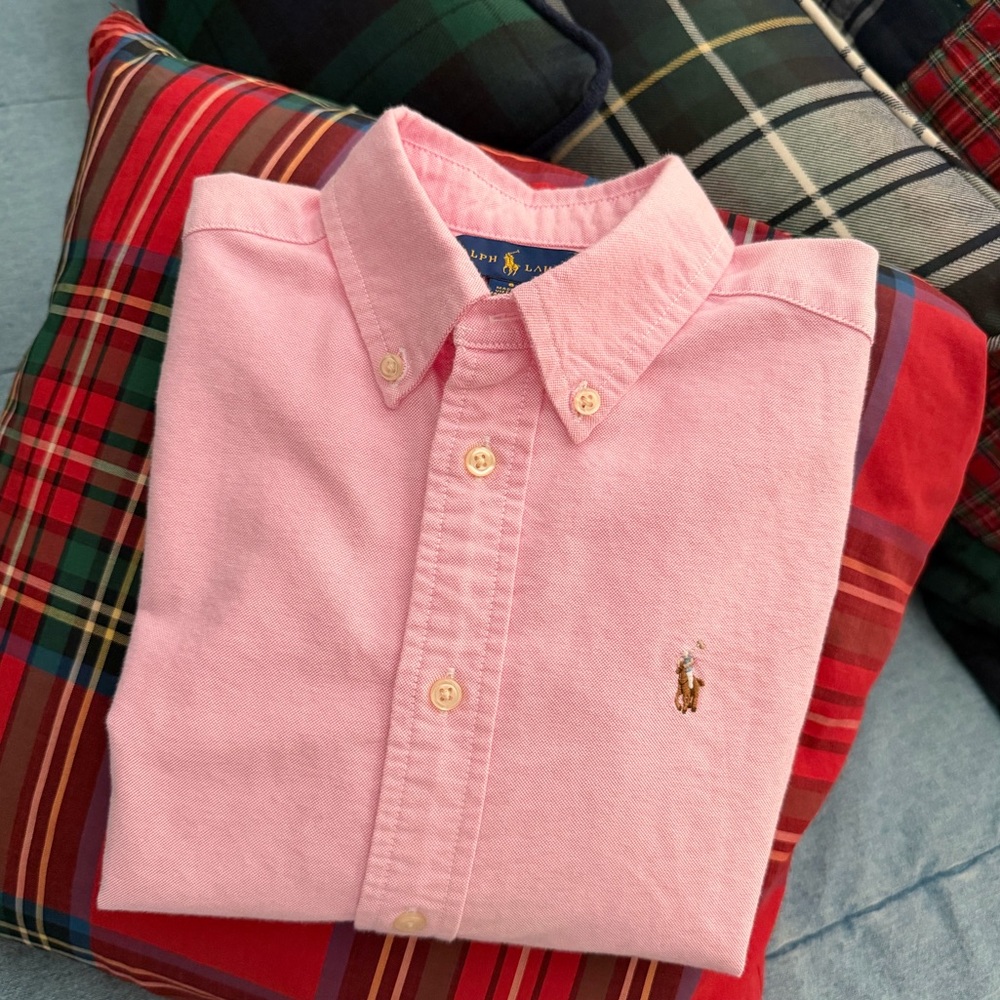POLO Ralph Lauren Boys Pink All Cotton Oxford Cloth Button Down Shirt - Size 6